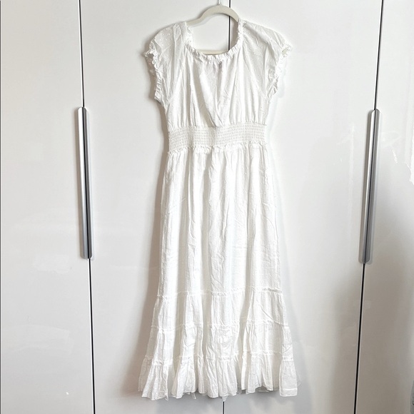 NWOT Betsey Johnson White Cotton Maxi Dress Lined Smocking Waist, Size L - Picture 10 of 12